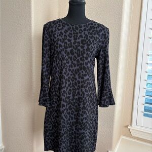 Old Navy Black Leopard Print Knit 3/4 Sleeve Dress